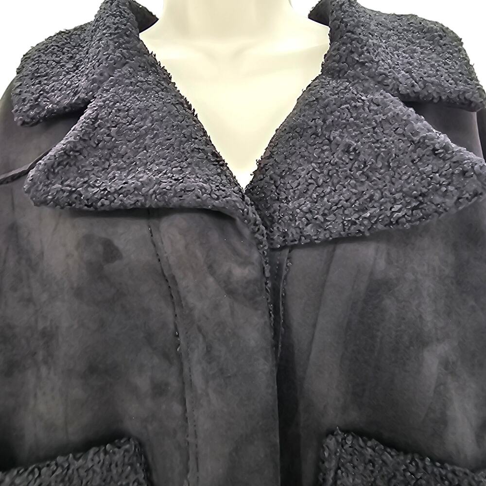 Marine Layer Womans size XL Quebec Sherpa Jacket Black Faux Suede Boxy NEW - Picture 2 of 8